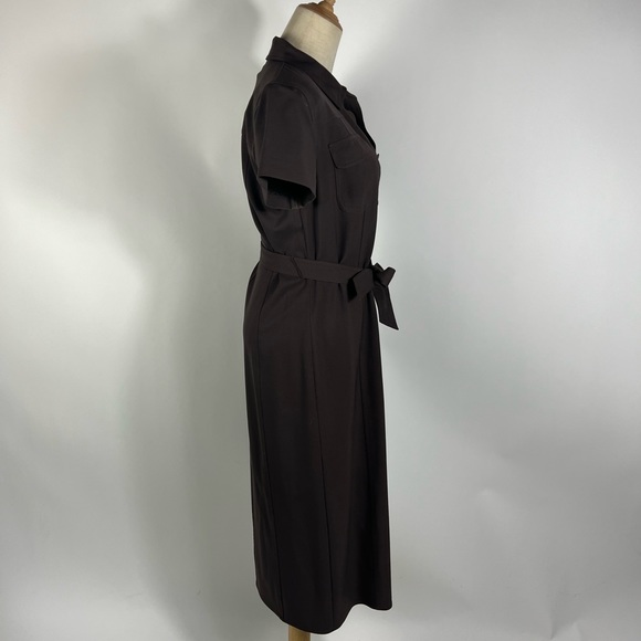 TALBOTS Vintage Brown Stretch Button Down Midi Shirt Dress with Belt Womens 4 - Picture 5 of 9